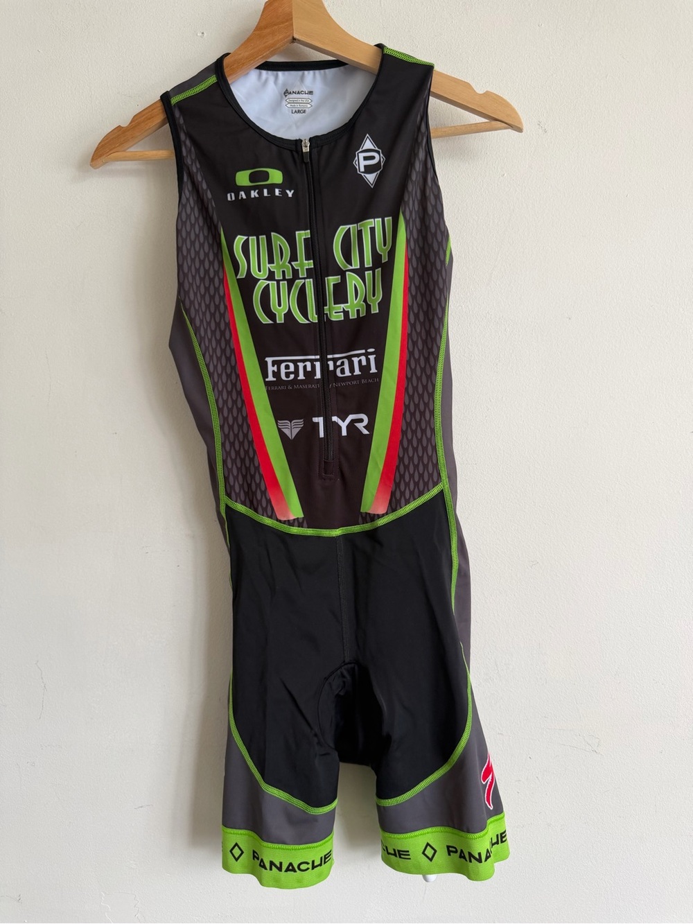 Oakley Black Triathlon Shorts with Green & Red Accents